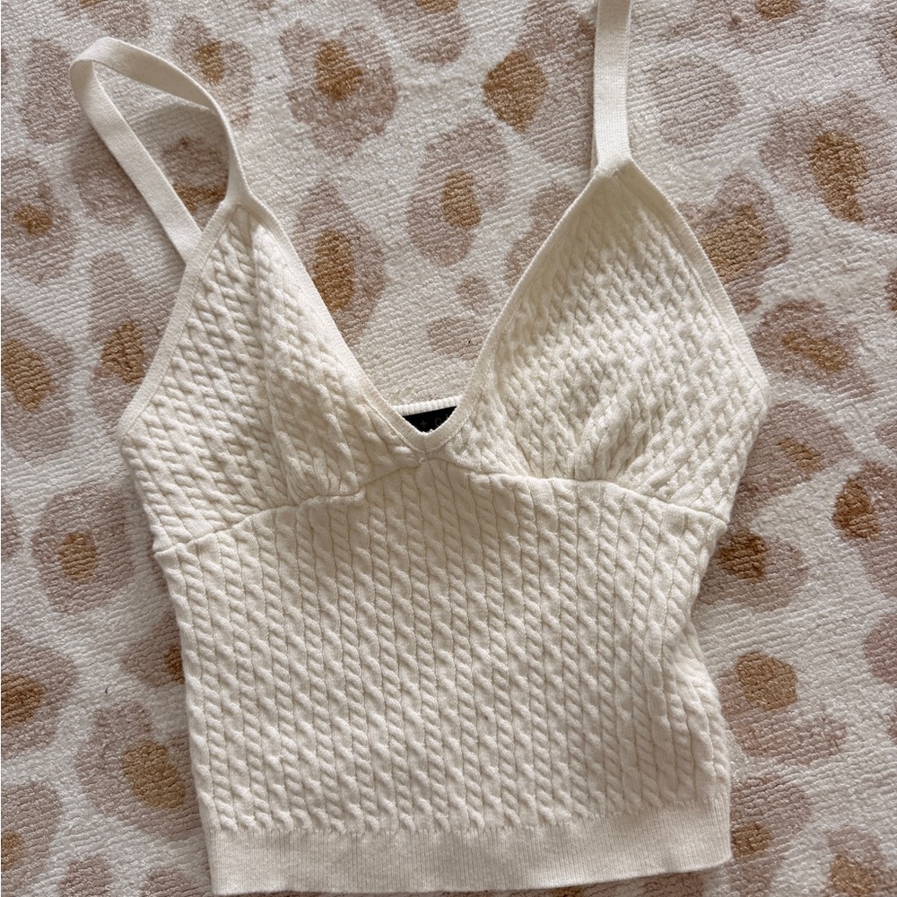 Alice + Olivia Cream Cable Knit V-Neck Cami